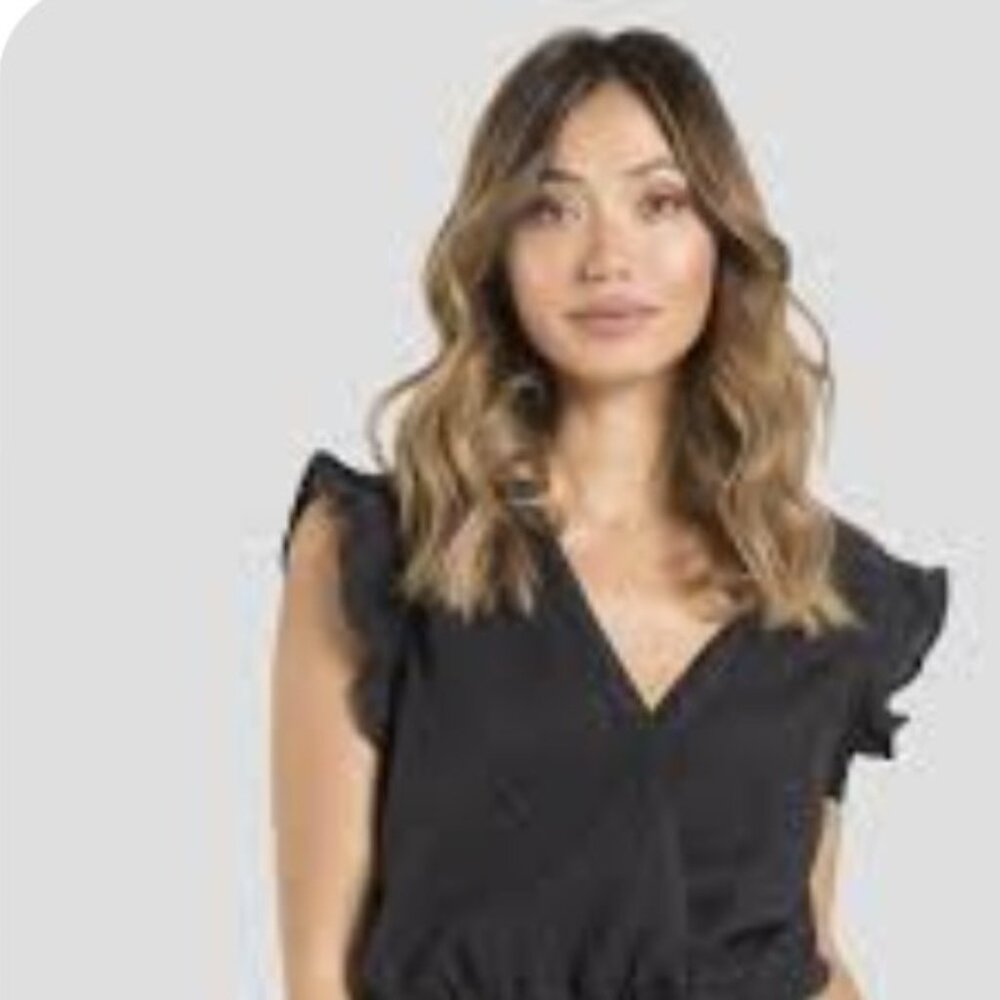Pretty Black Blouse with Frill Sleeves